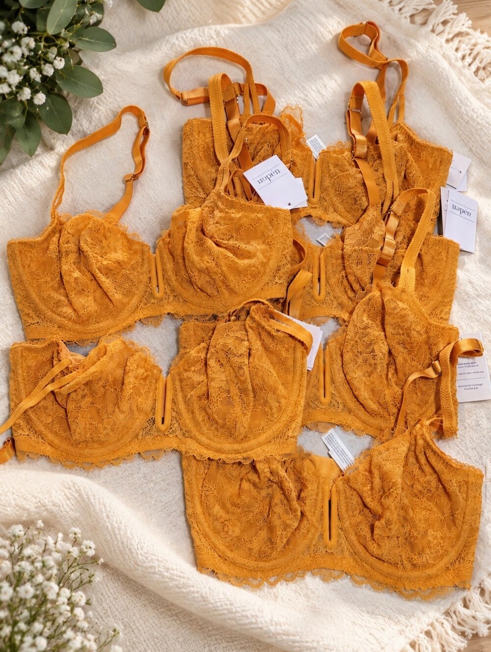 Bundle Of 6 Auden Lace Underwire Bras 32D Mustard Yellow Unlined NWT